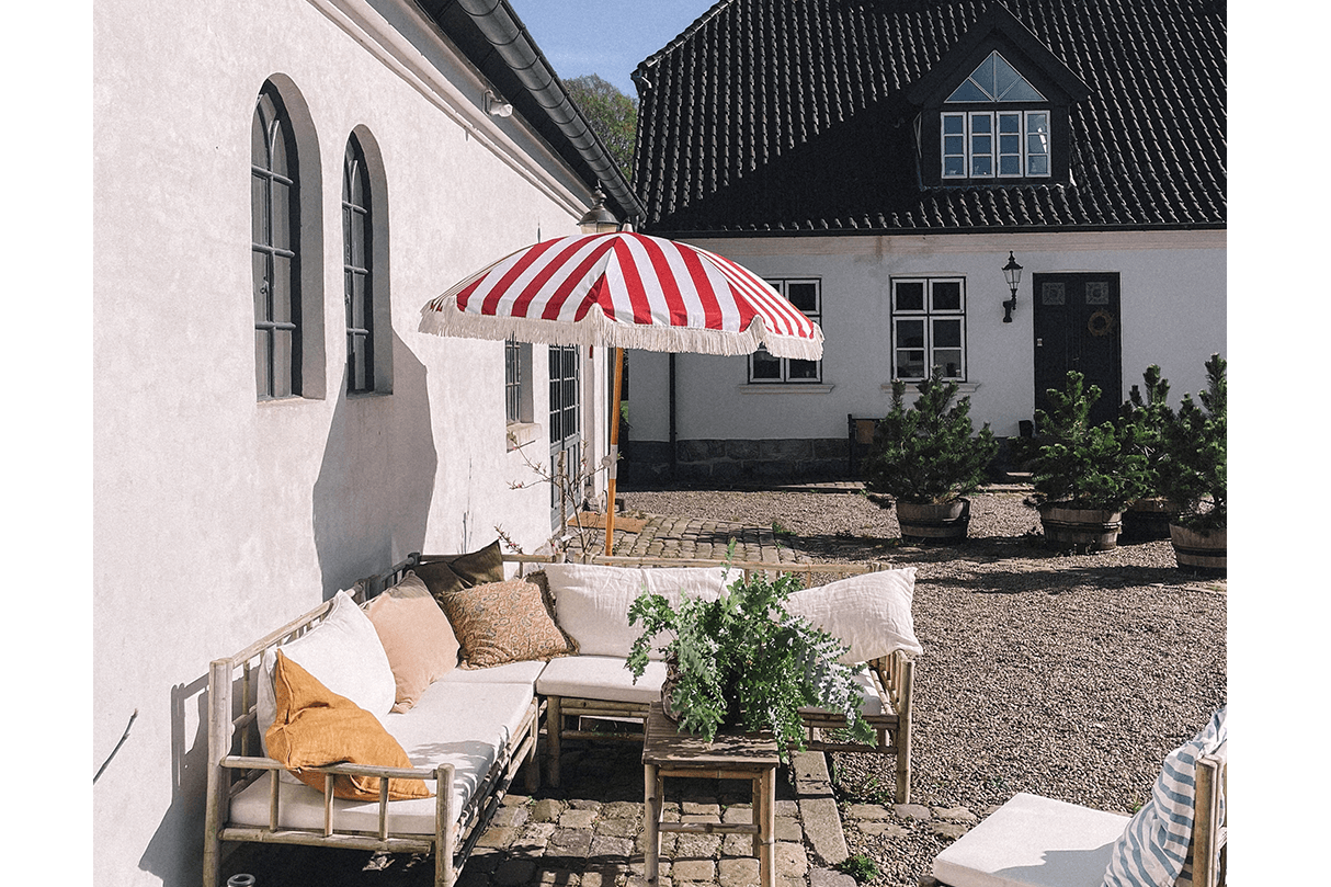 Stine stribet parasol med knæk Ø155 / Ø180 cm