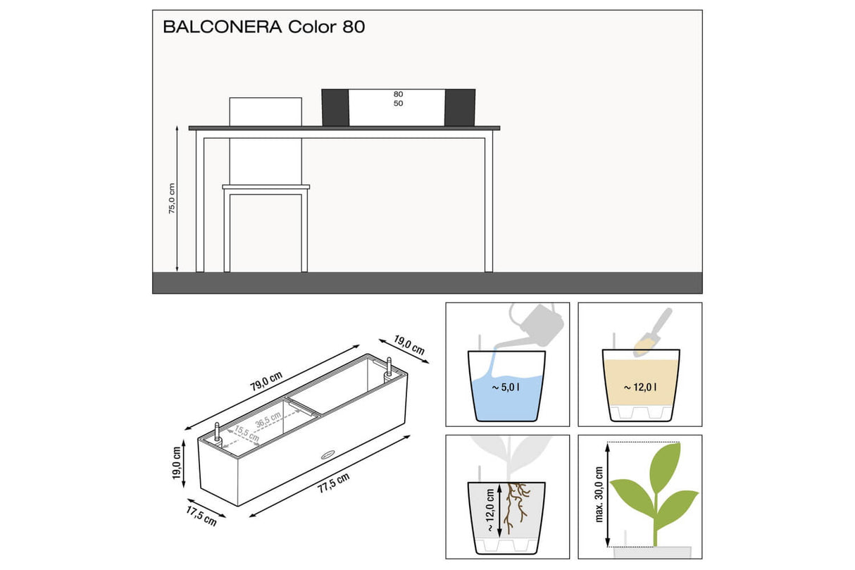 Balconera altankasse med selvvanding 80 cm