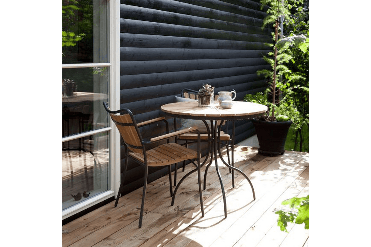 Cafébord i teak med aluminiumsstel Ø80 cm