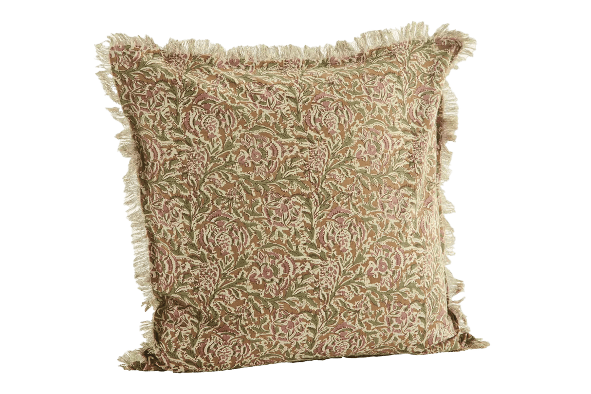 Blomstret pudetræk med frynser 50 x 50 cm